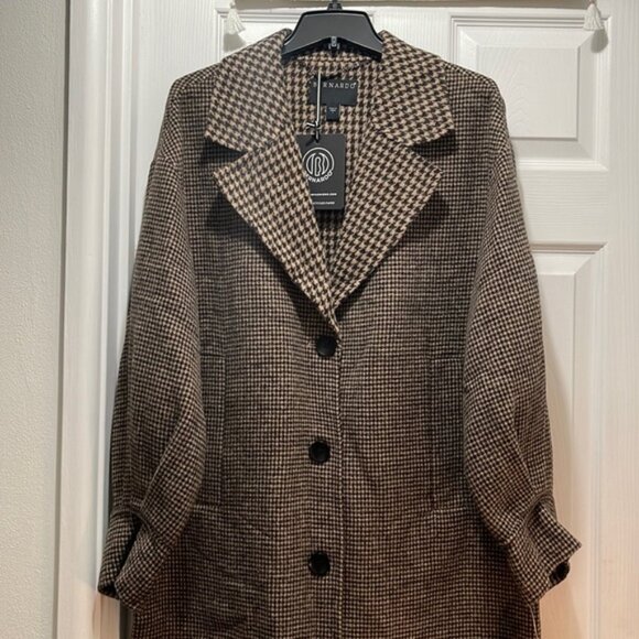 NEW!!  Bernardo Norfolk Houndstooth Wool Coat Size L - Picture 1 of 6